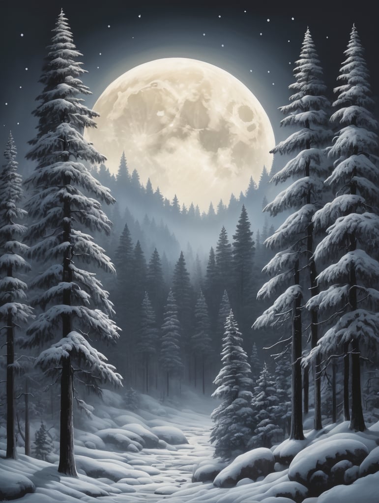 Pine tree forest night