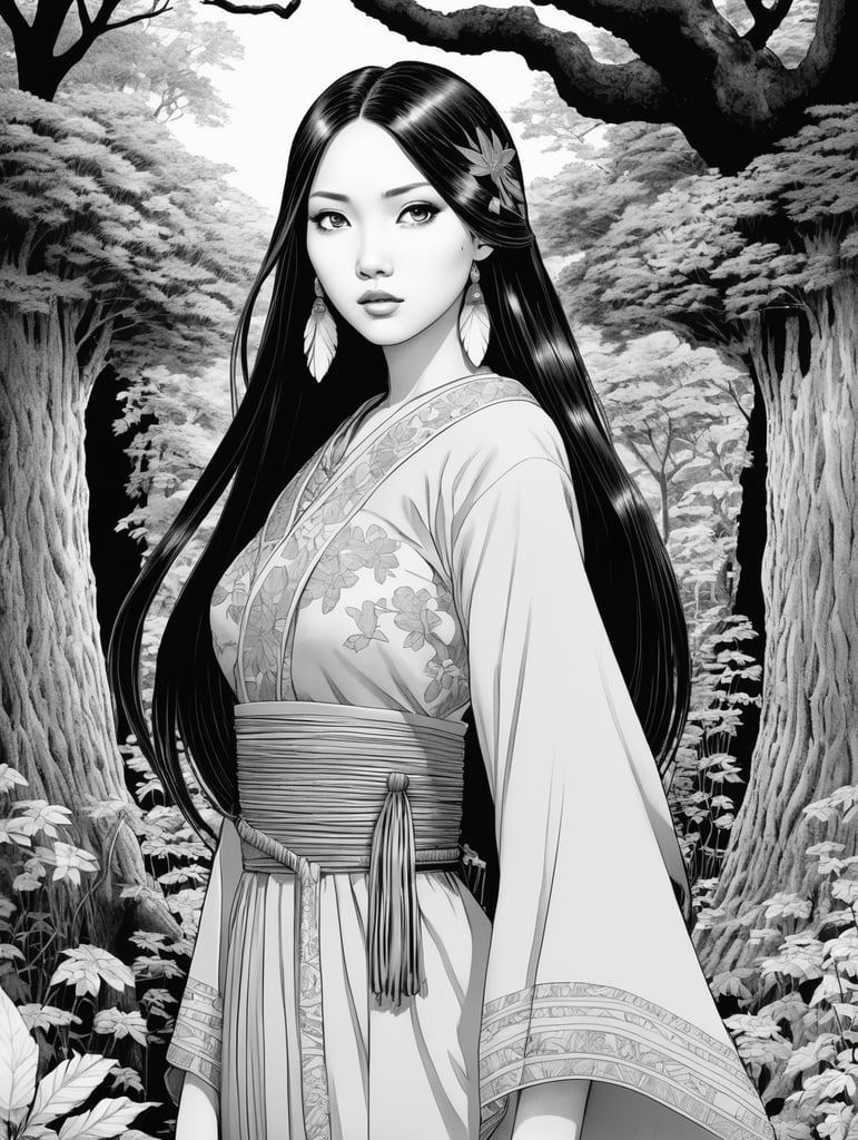 Pocahontas, Illustration, Manga, Horror, B , Japan, style of Junji Ito