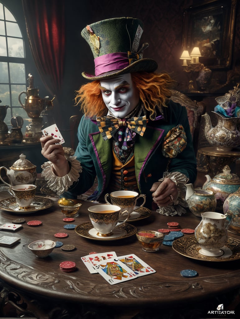 Mad hatter's tea party include teacup and playing cards