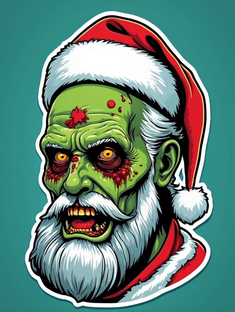Pop art illustration, sticker, zombie Santa