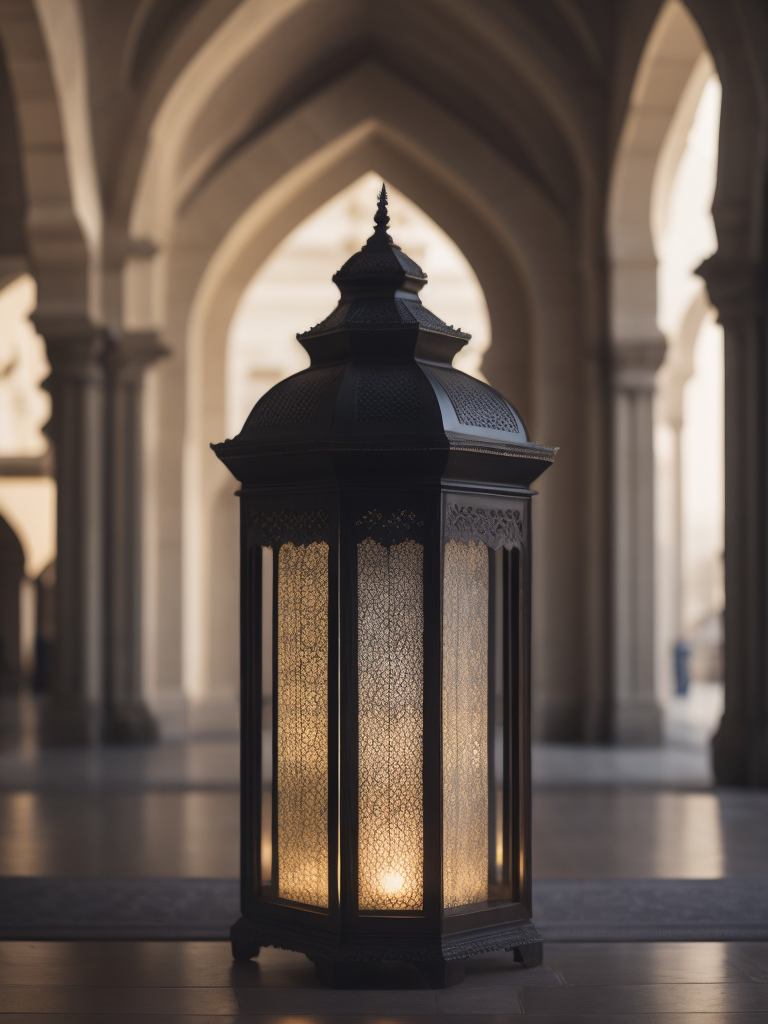 islamic lantern with a blurred mosque