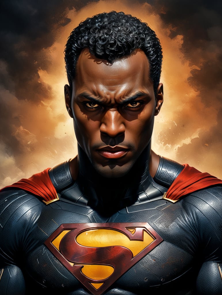 Black Superman, Hero Portrait, Comics, Marvel, Horror, USA, style of Richard Corben