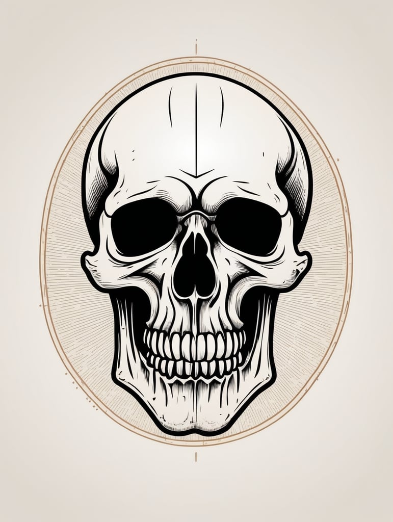 Vector vintage human skull logo in the style of basic simple line art vector comic art on white background