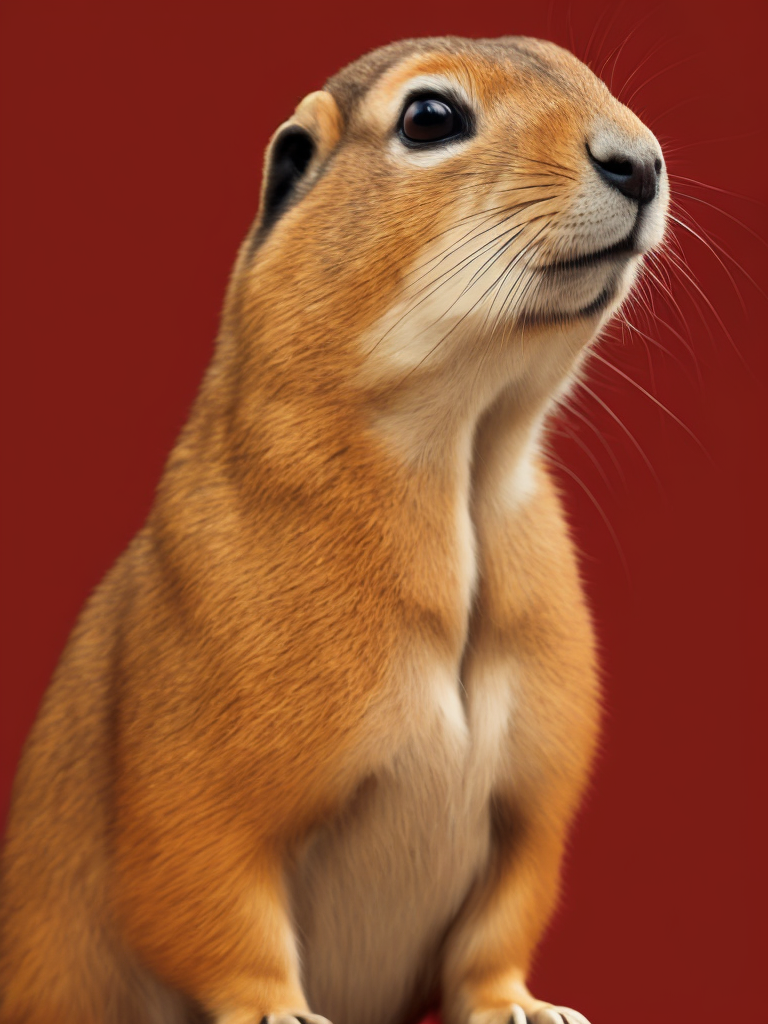 Prairie dog, portrait, simple background, red background, fat prairie dog, cute, animal, from side