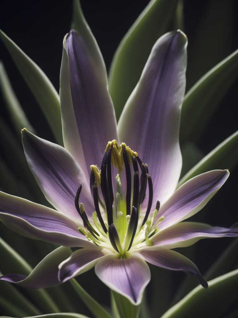 macro photo of a Bioluminescent Flower of a Lily, Glowing Bioluminescence