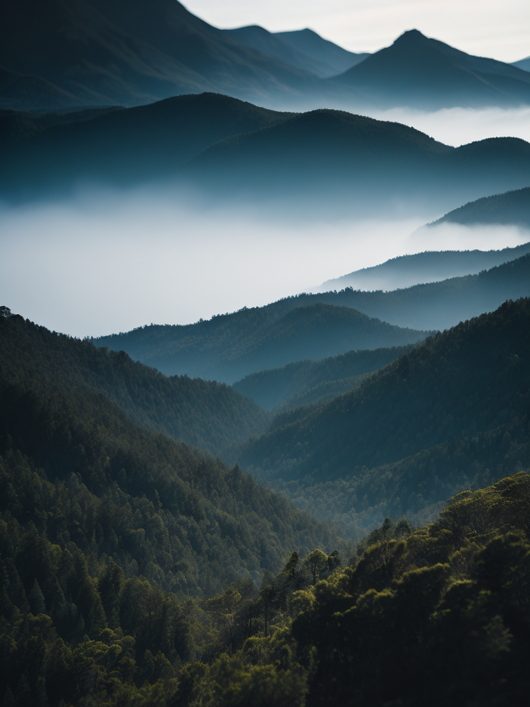 Blurred landscape of blue mountains