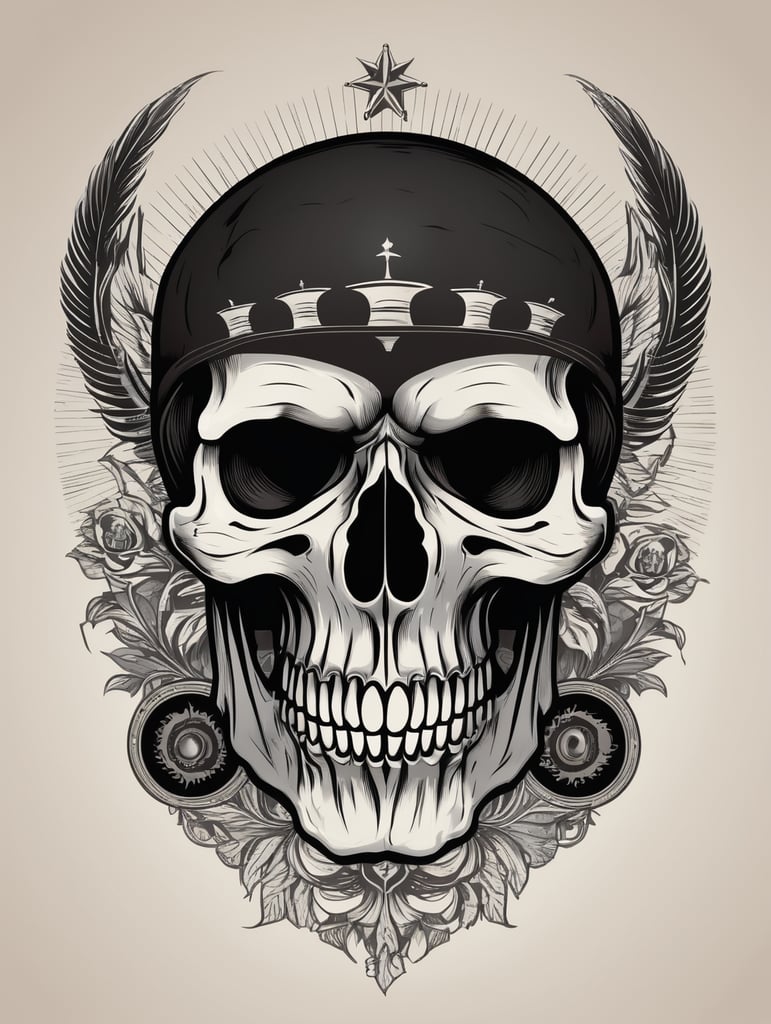 Vector vintage human skull logo, black and white, vector image