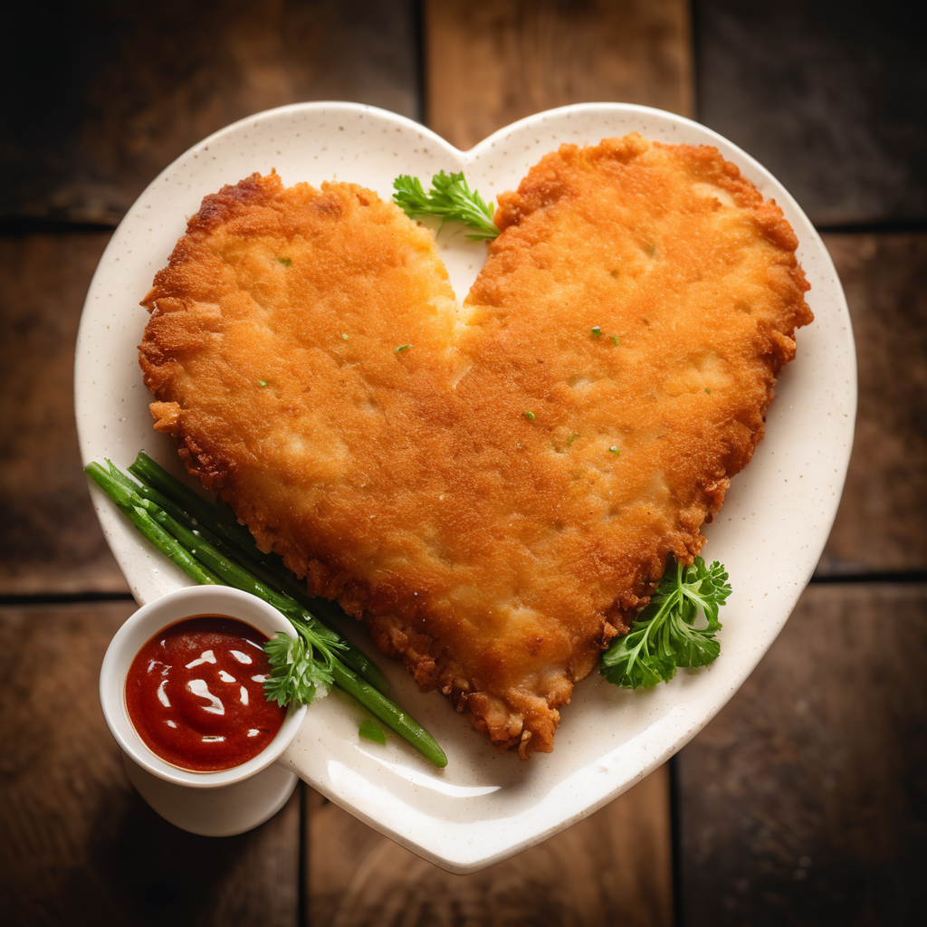 love-heart shaped chicken schnitzel