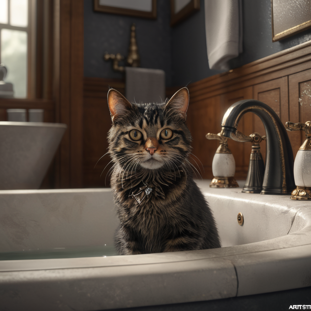 cute cat in bathroom, realistic