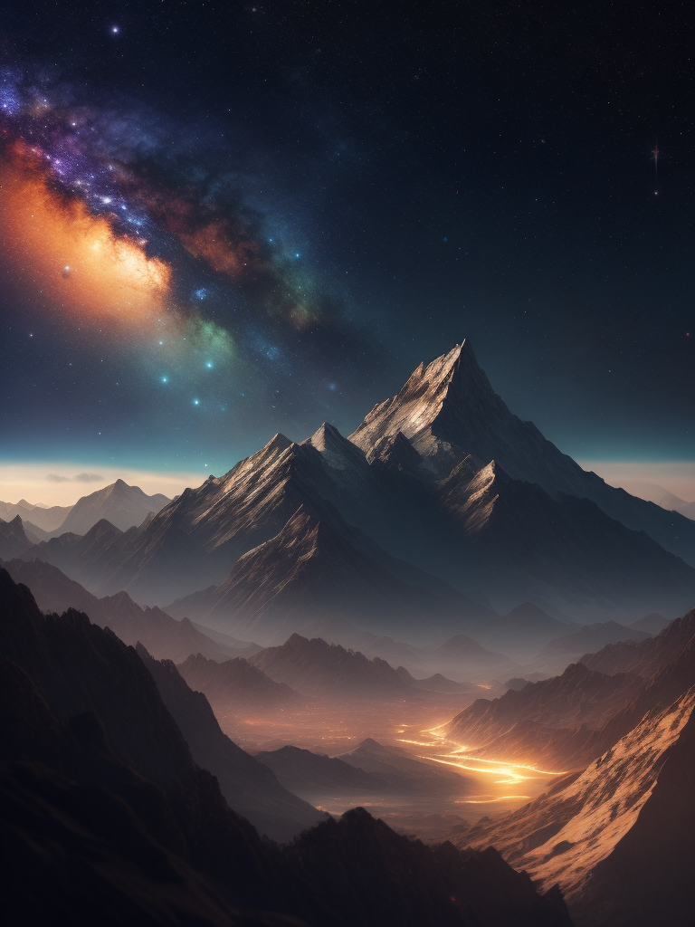 amazing mountains in space with stars