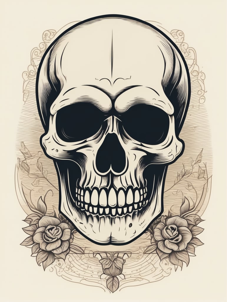 Vector vintage human skull logo in the style of basic simple line art vector comic art on white background