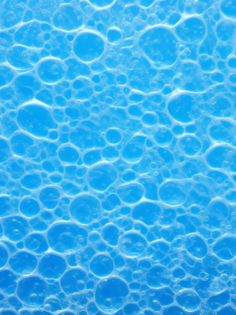 Texture of blue liquid with bubbles, pattern, background, top view, organic texture, seamless texture, rich colors, gradation of blue colors, macro photo, cluster of bubbles