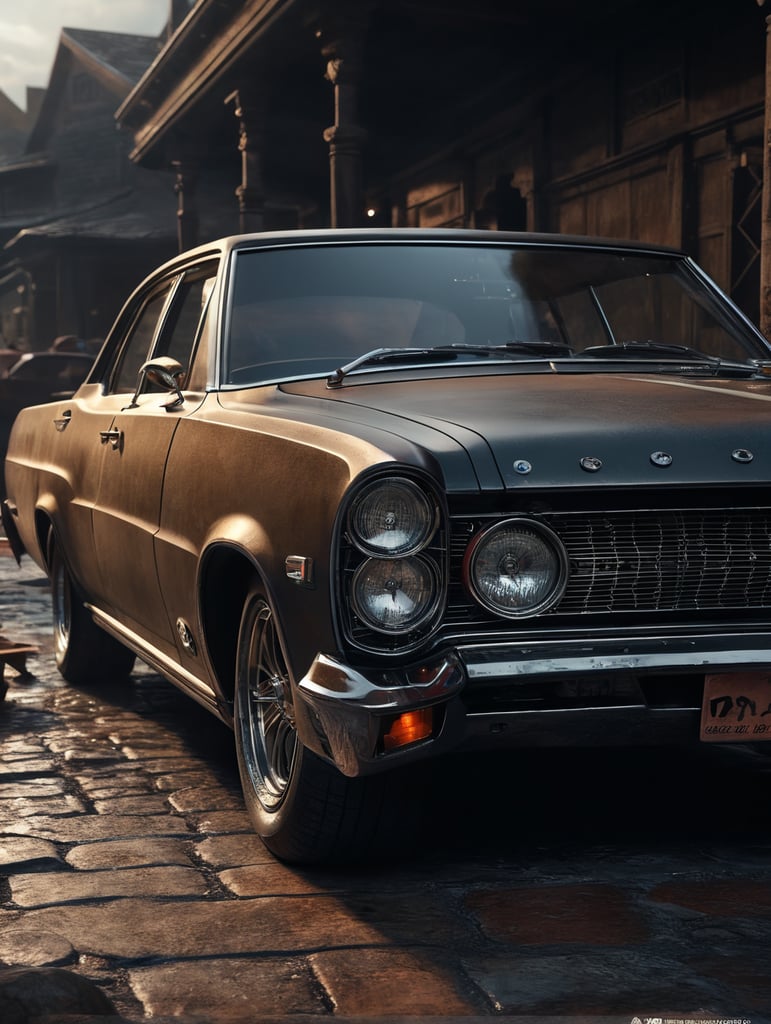 vinyl, car wheels, old car in the background