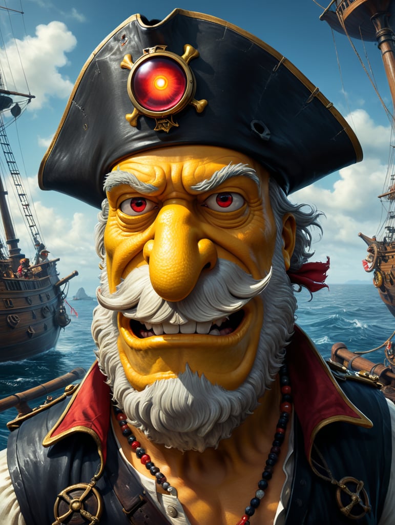 Homer Simpson as a pirate, tricon hat, red patch