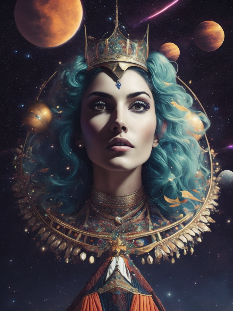 trippy Outer Space celestial carnival Queen, Wojciech Siudmak, surreal, beautiful, epic, spectacular
