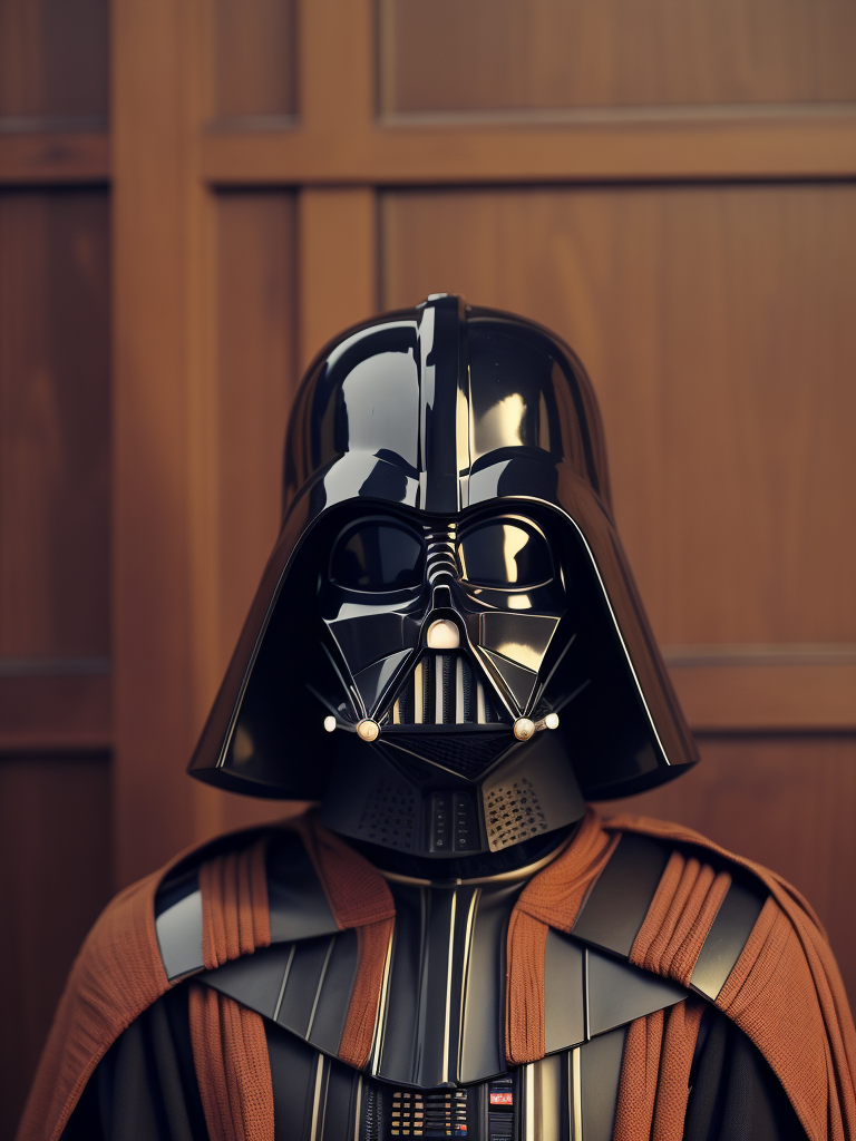 vogue photoshoot of Darth Vader of Star Wars in Wes Anderson style, hyperrealistic photography, Wes Anderson style, 8k