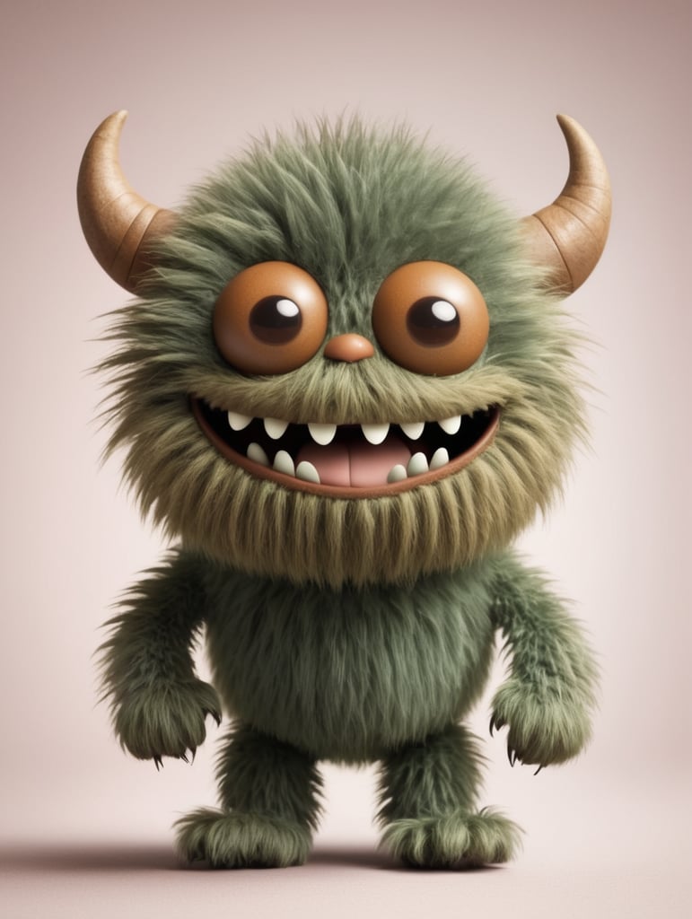 A cute brown furry monster driving a buggy