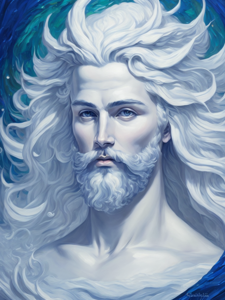 Neptune, oil on canvas, surrealism, neoclassicism, renaissance, hyper realistic, ultra detailed, cell shaded, 8k. minimalism, lenoid afremov style