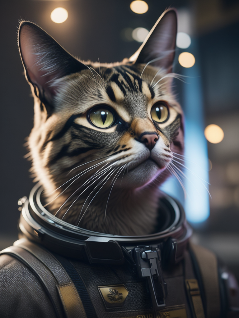 astronout cat hyperdetailed, photorealistic, digital art, ff7 remake + cyberpunk 2077,