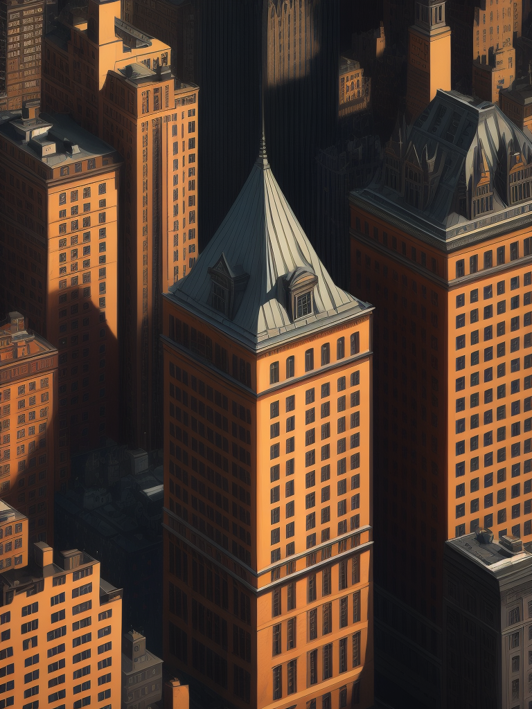 New York buildings in the style of a lithograph by Maurits Cornelis Escher