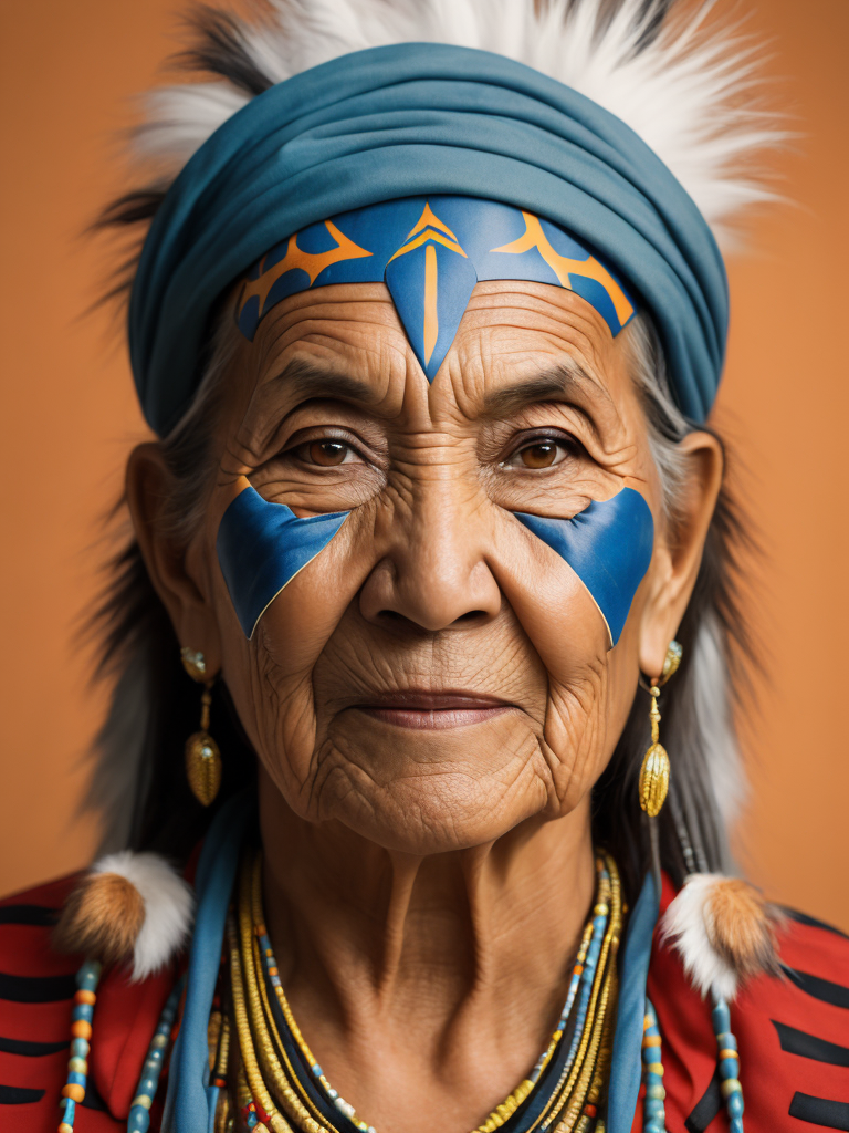 native american old woman 30 years old in national dress