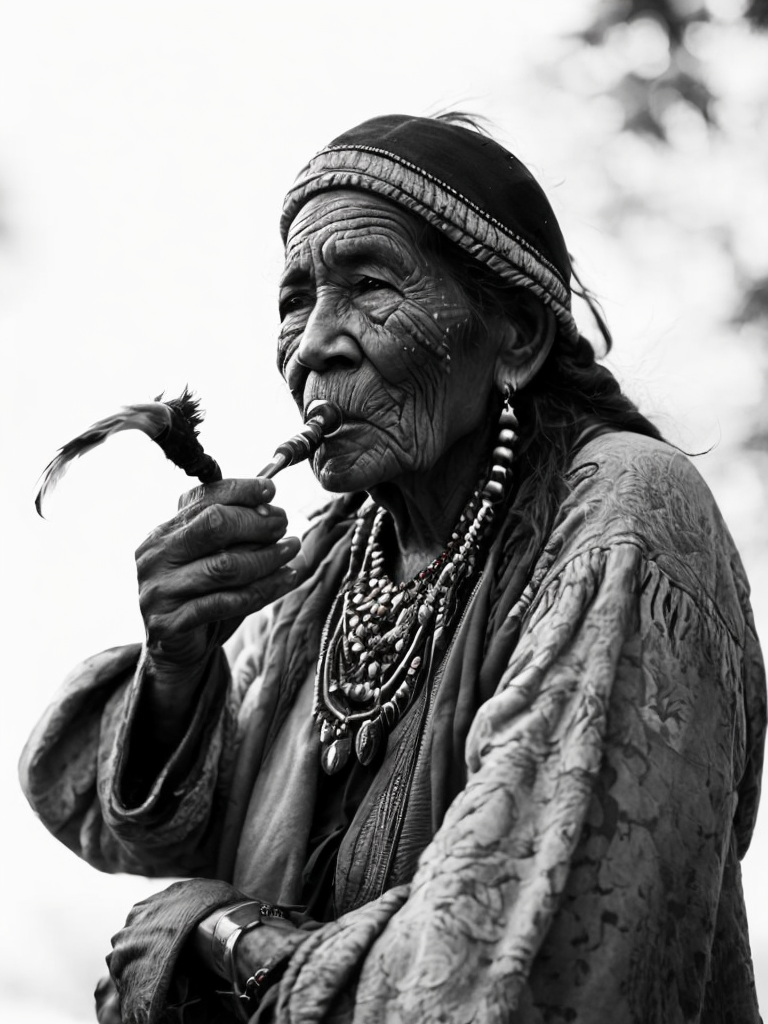 Canada's First Nations people, rare historical photo, black and white photography, a old woman smoking a pipe, redskin, native Americans