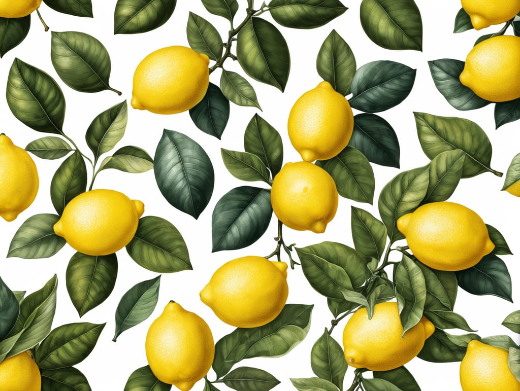 Botanical print. lemons with leaves