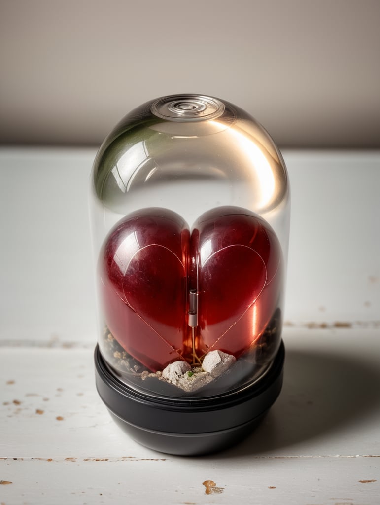 product shot of a heart inside a plastic capsule