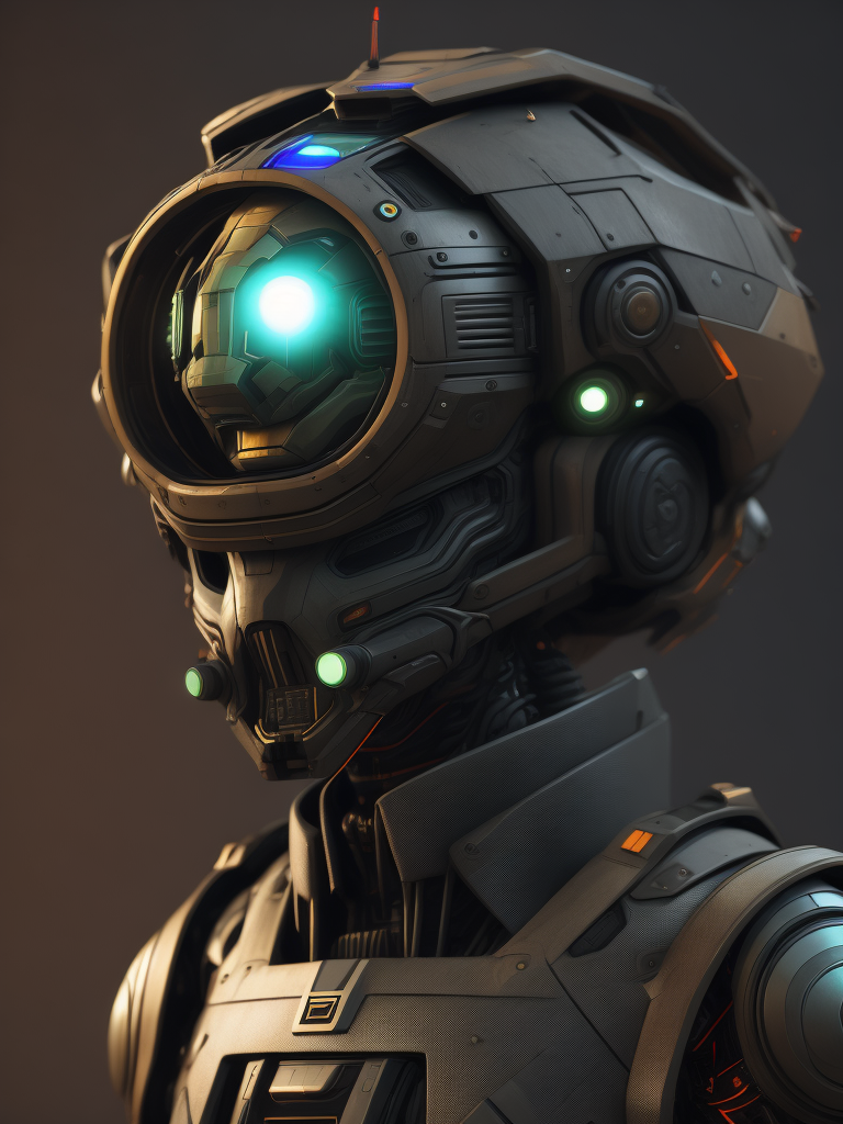a robot, a cyborg, hard surface, SciFi.