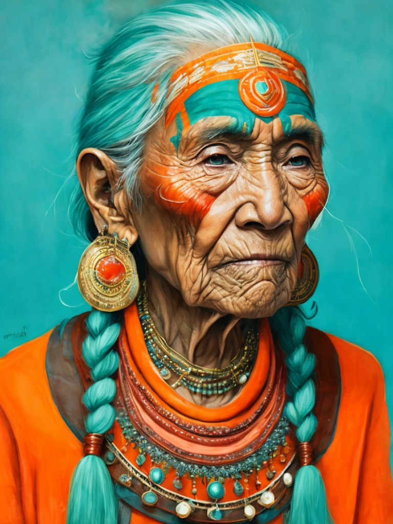 native american old woman in national dress