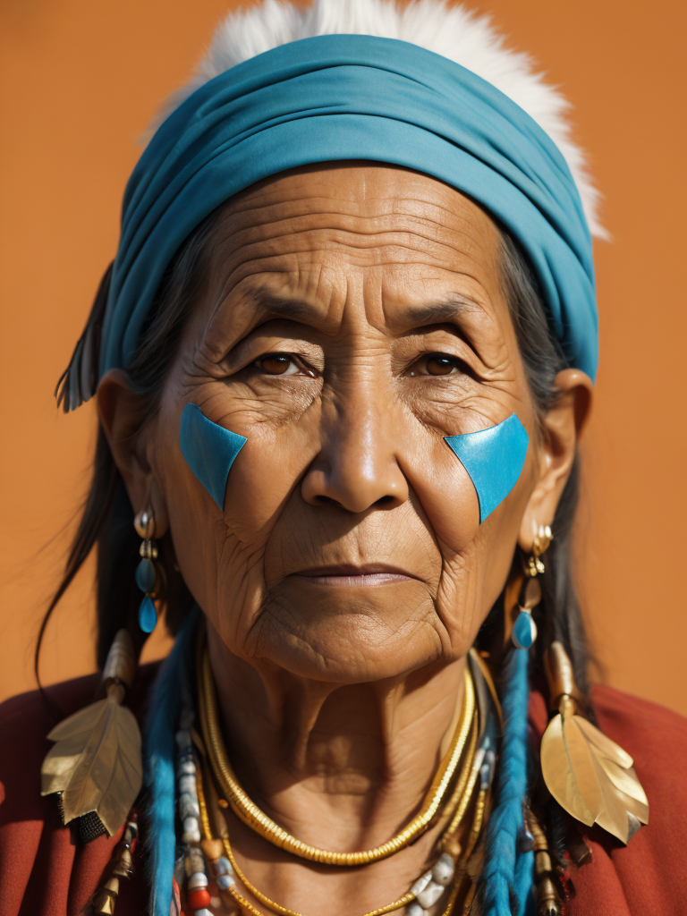 native american old woman 40 years old in national dress