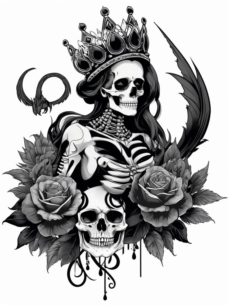 A vector art of a queen skeleton tattoo