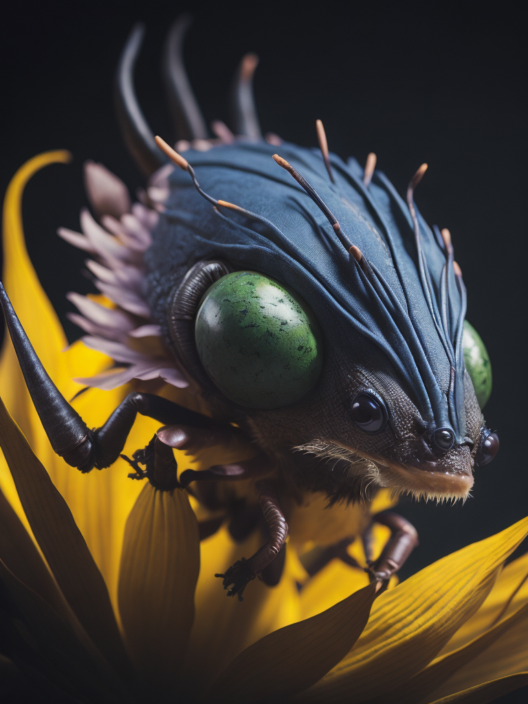 Alien Glowing Flora, Bioluminescent Blossom with with elements of arthropods and insects, Bioluminescent Flower, Glowing Bioluminescence Alien Plant, HD, high resolution