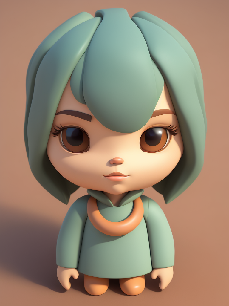 Centered, very cute, isometric view, unique clay 3d icon curved low poly, a girl, 100 mm, Pastel colors, 3d blender render, Neutral blur background, Centered, matte clay, Soft shadows, Cute, pretty, curves