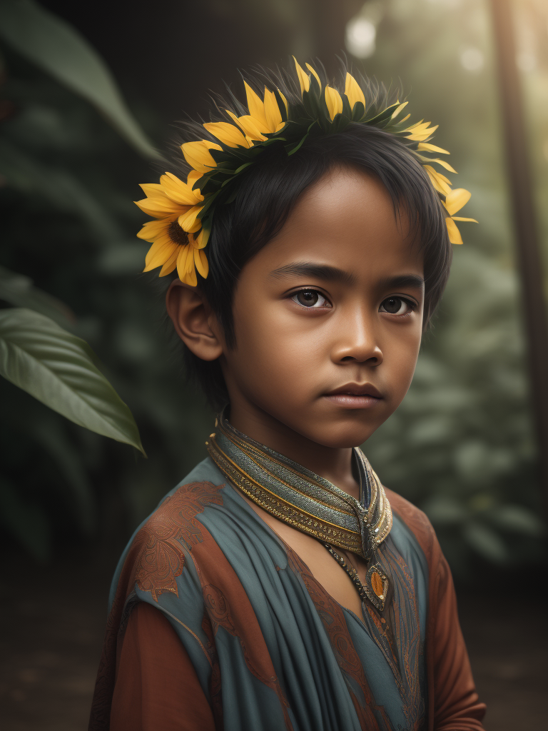 Portrait of an Malaysian muslim child, high definition, photography, cinematic, detailed character portrait, detailed and intricate environment