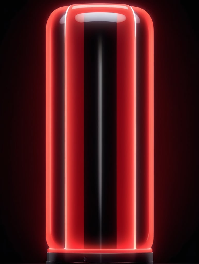 Close-up photo of a neon tube glowing with a bright red light, isolated, black background