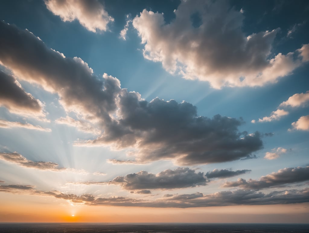 flat sky view, bids in horizon