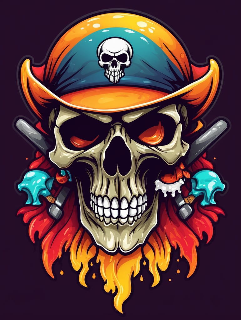 Vector melting skull pirate mascot logo, bright colors, Skull Gaming Logo, vector image