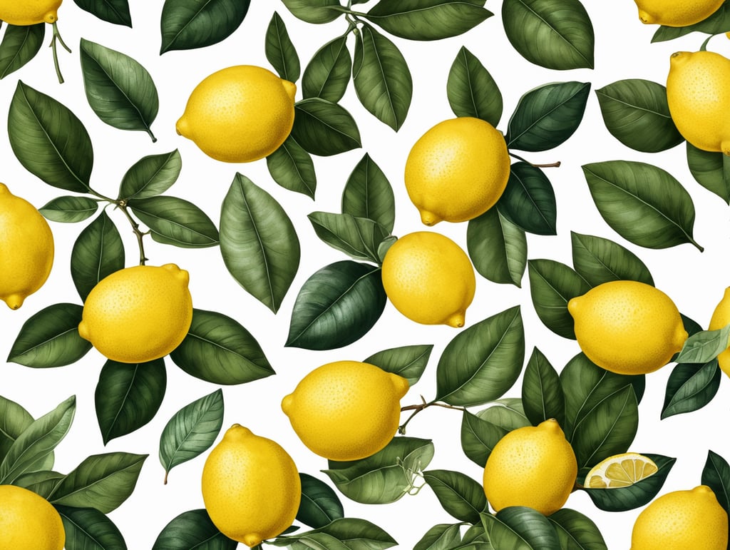 Botanical print. lemons with leaves