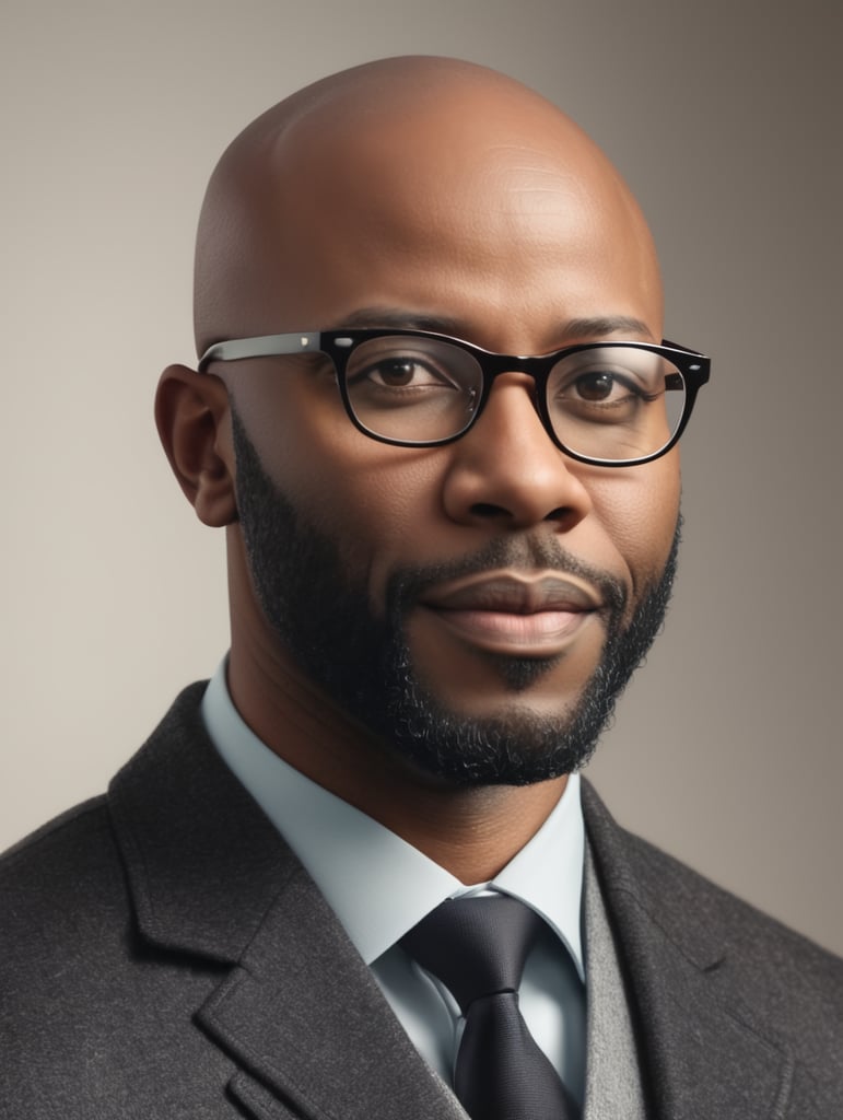 Bald headed black man wearing glasses Without beards