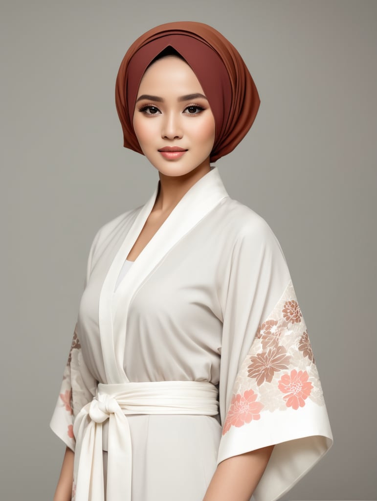 Indonesian women with hijab in white kimono