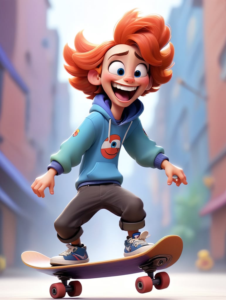 Anime 28 years old skateboarder character Rolling and laughing