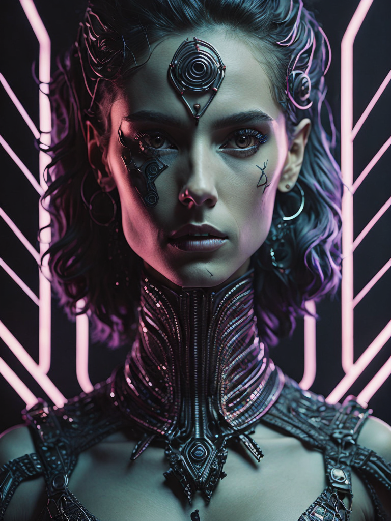 A cybernetic goddess, vaporwave aesthetic, colorful, psychedelic, digital painting, artstation, concept art, smooth, sharp focus, illustration