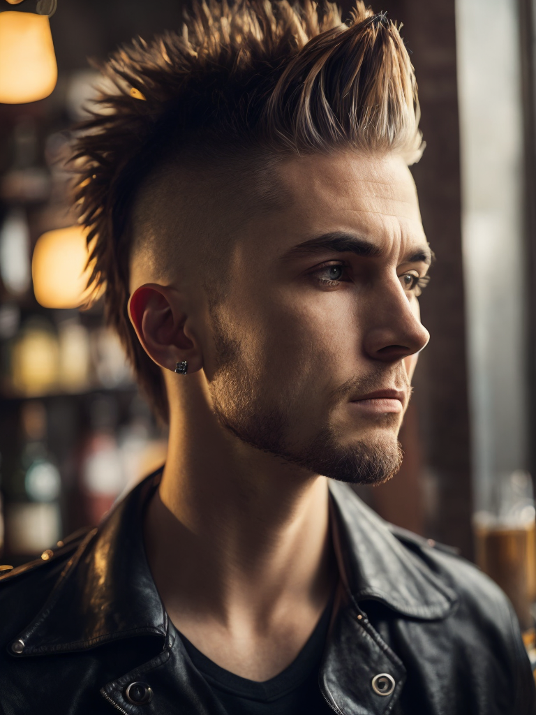 Portrait of a punk rocker in a bar