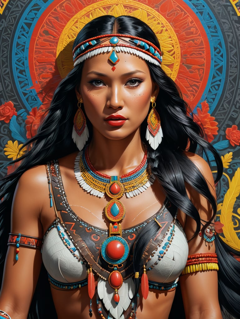 Pocahontas, Illustration, Painting, Pop-Art, USA, style of Keith Haring