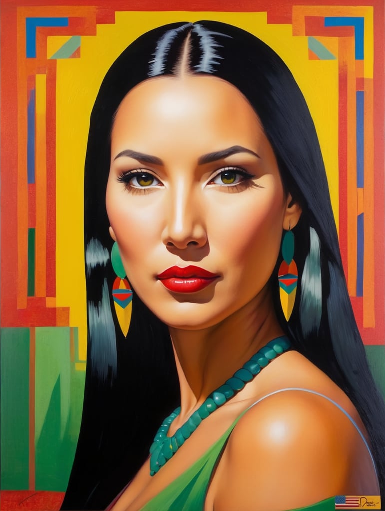 Pocahontas, Painting, Oil, Portrait, Expressionism, Abstract, USA, style of Ed Paschke