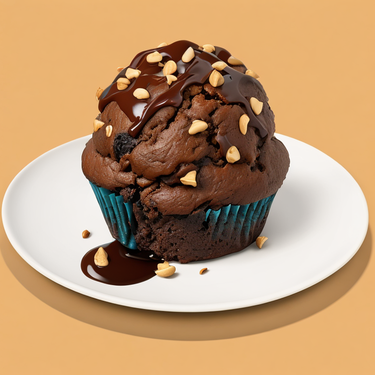 chocolate muffin with nuts on a plate, focus on details, high quality photo