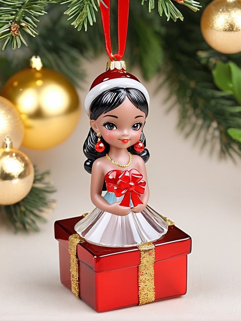 bahamas girl small glass glass figure holding gift box, christmas toy for the christmas tree