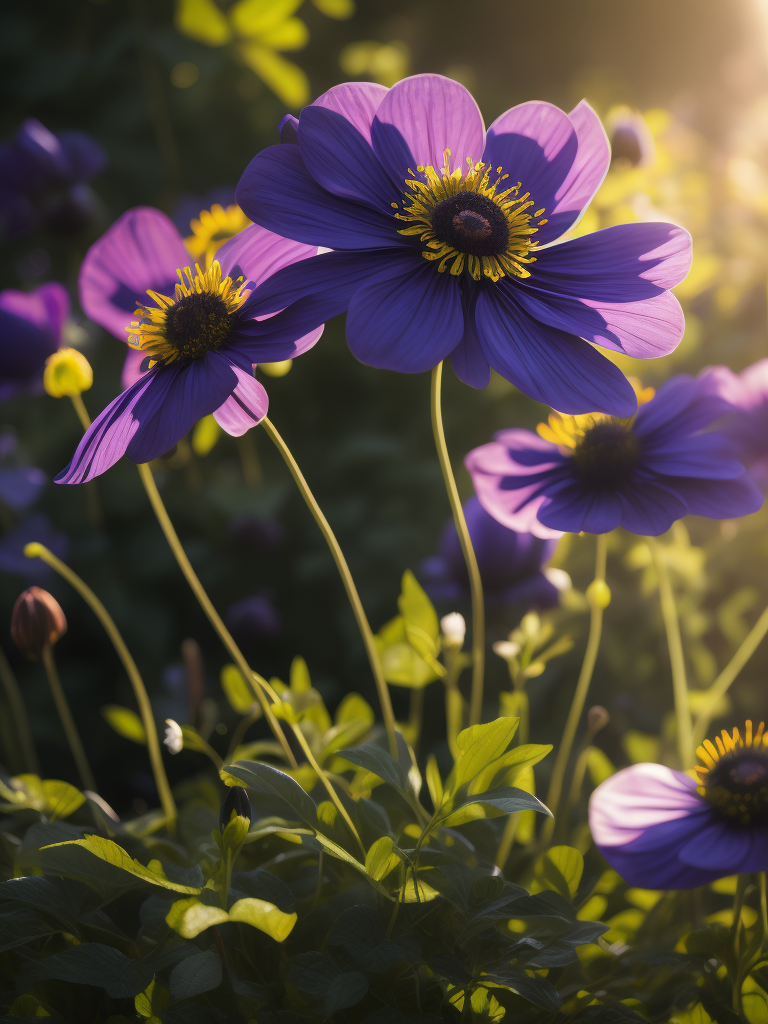 цветы анемоны, светит солнце в саду