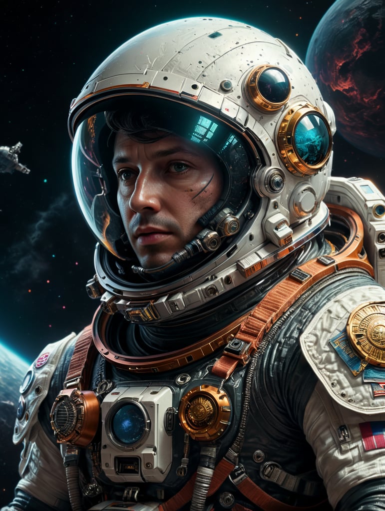 космонавт в космосе в стиле гипер панк